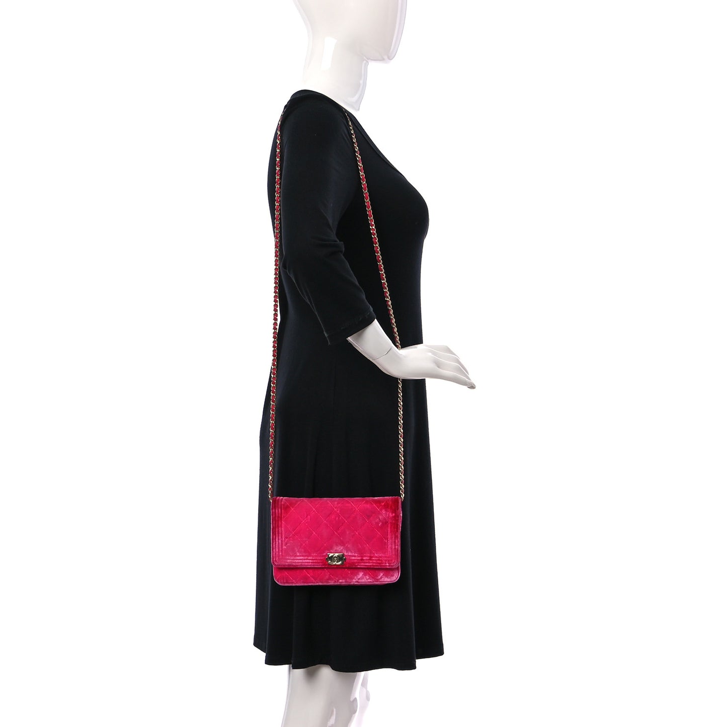 Velvet Quilted Boy Wallet On Chain WOC Fuchsia