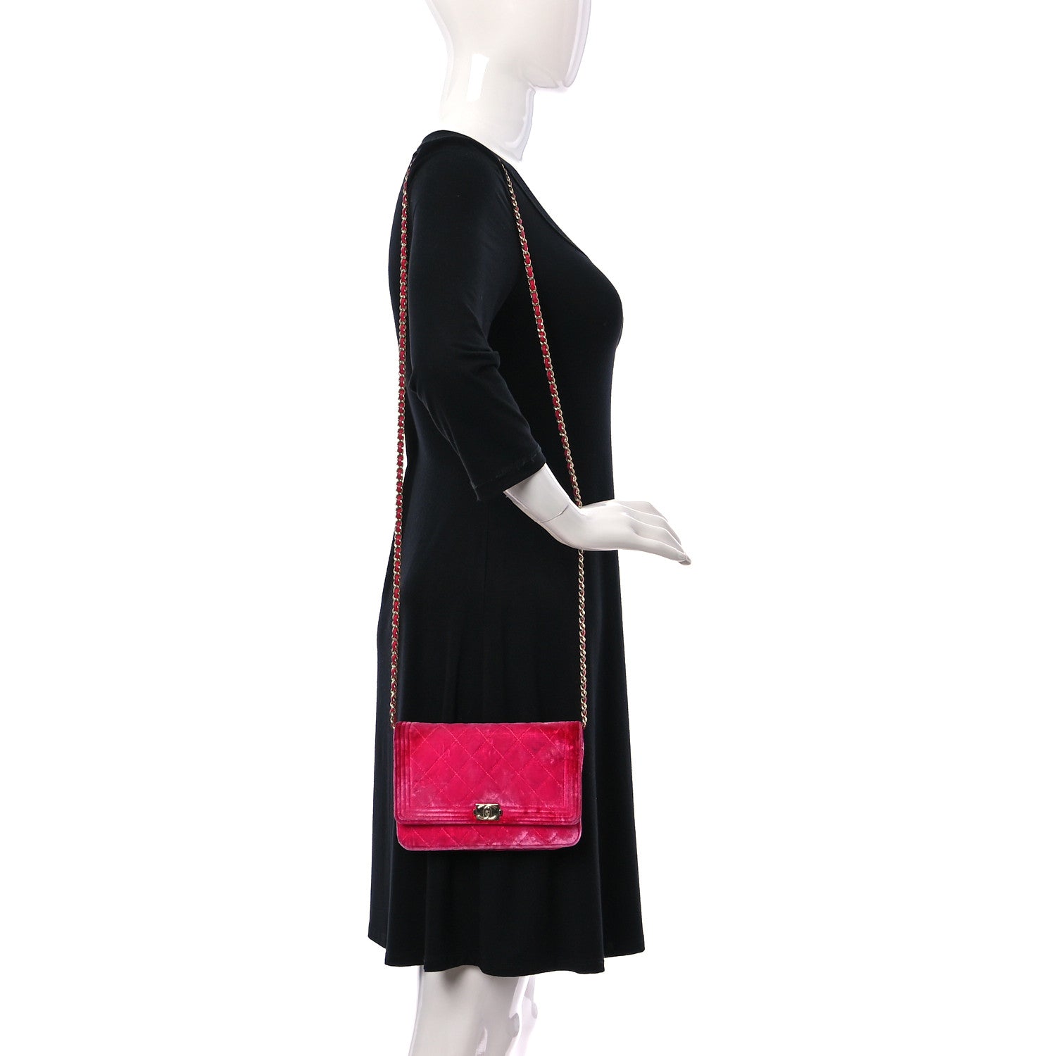 Chanel Velvet Quilted Boy Wallet On Chain WOC Fuchsia 2 of 15