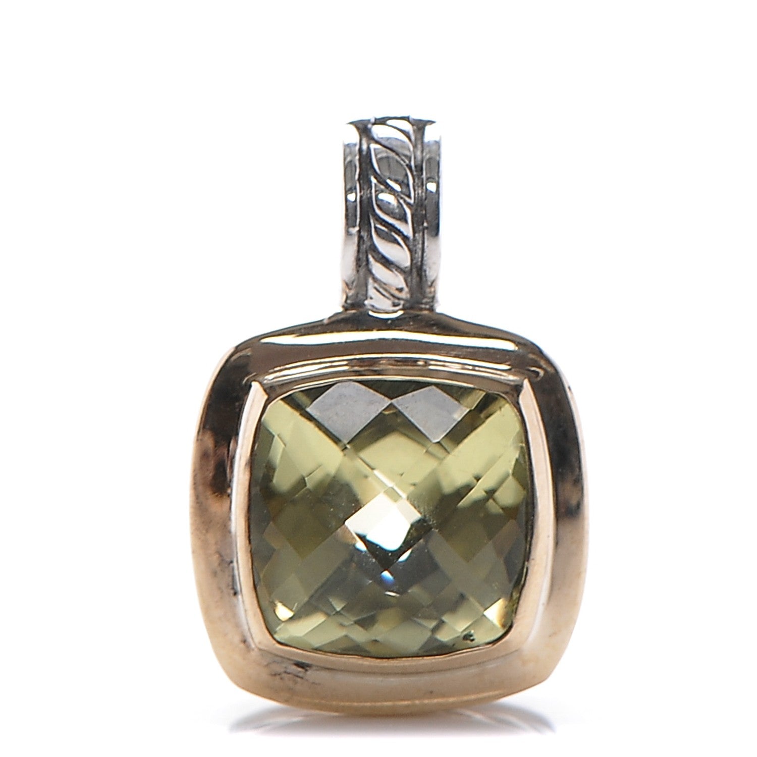 David Yurman Sterling Silver 18K Yellow Gold Lemon Citrine 11mm Albion Enhancer Pendant 1 of 4