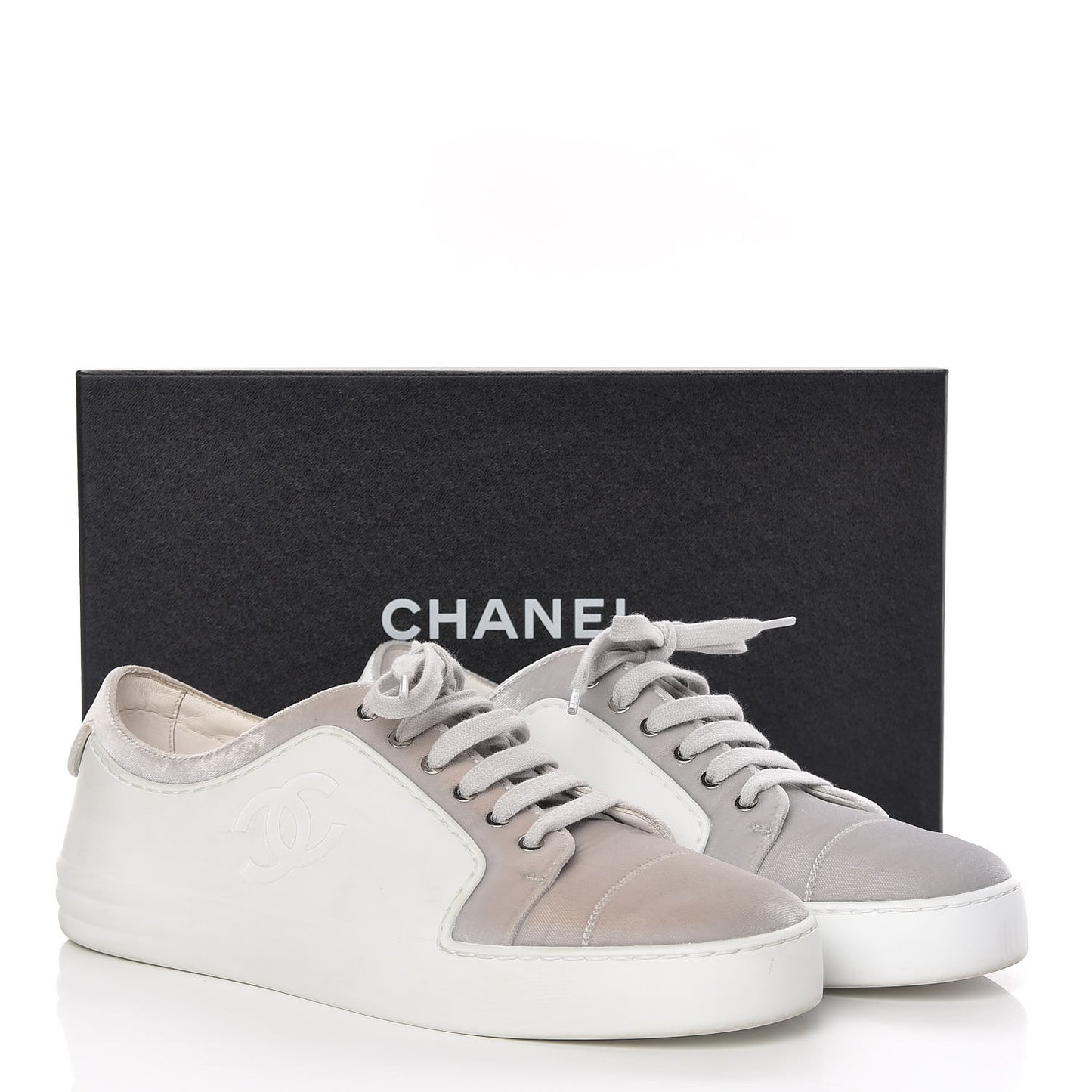 Calfskin Velvet Womens CC Sneakers 40.5 White Silver
