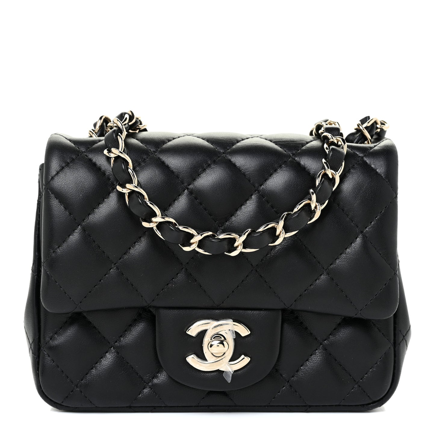 Lambskin Quilted Mini Square Flap Black