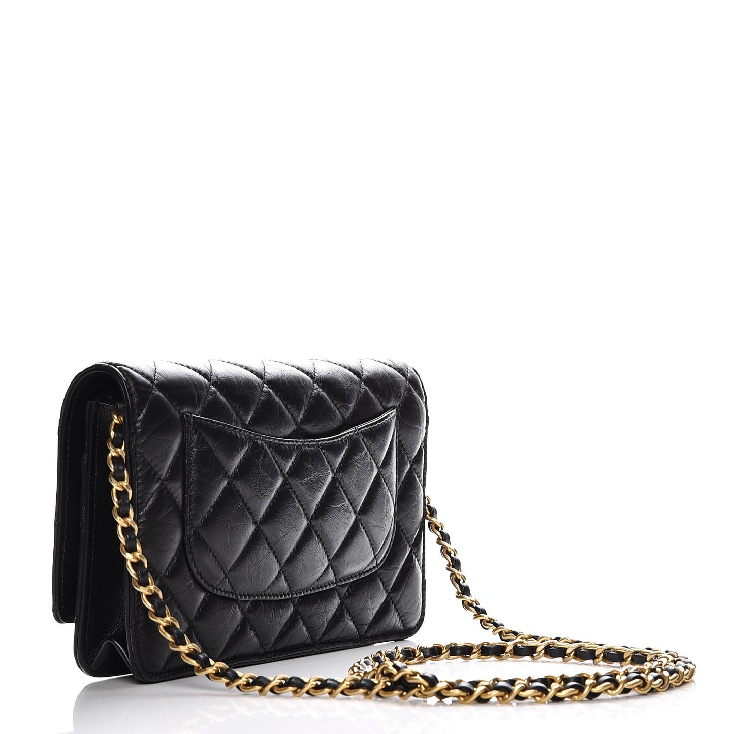 Aged Calfskin Quilted Lucky Charms 2.55 Reissue Wallet On Chain WOC Black