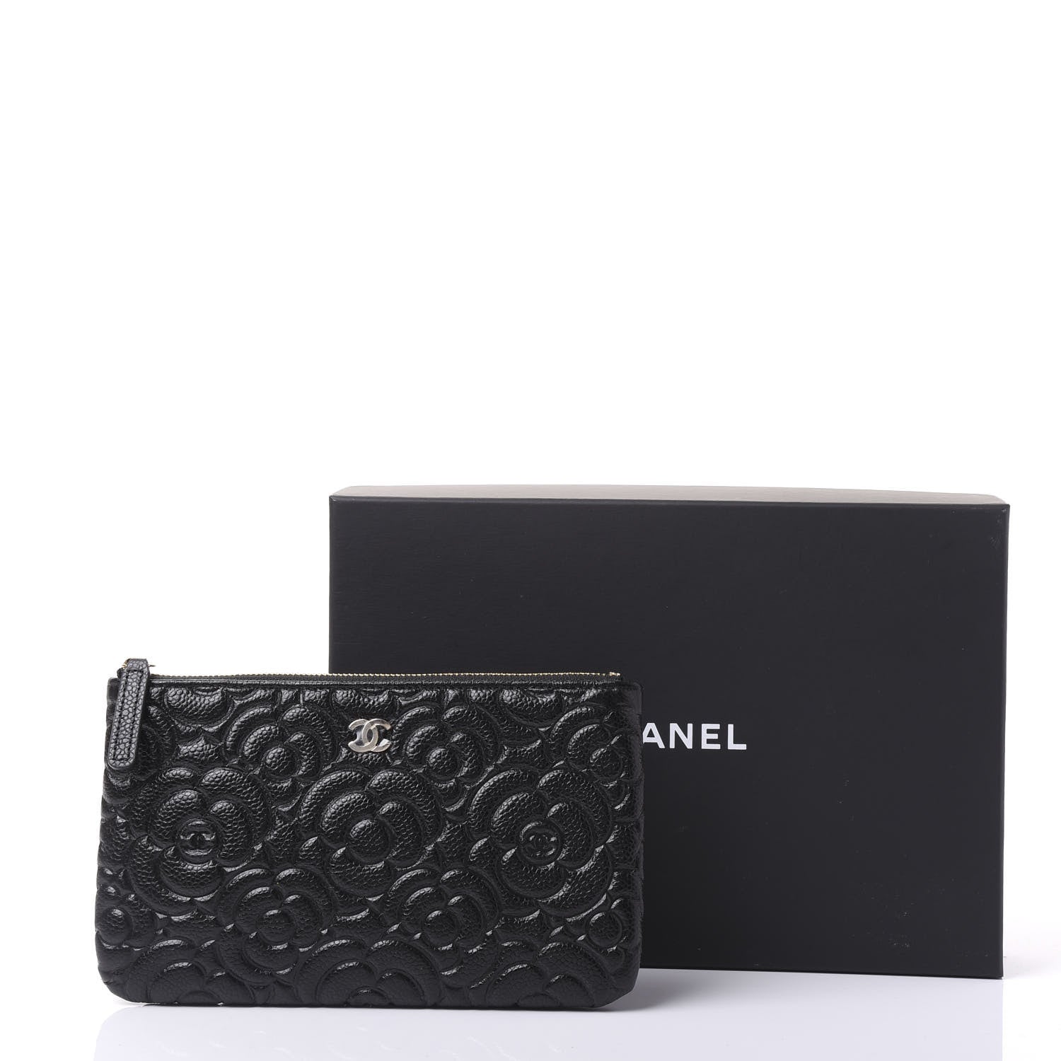 Chanel Caviar Camellia Embossed Cosmetic Pouch Black 10 of 10