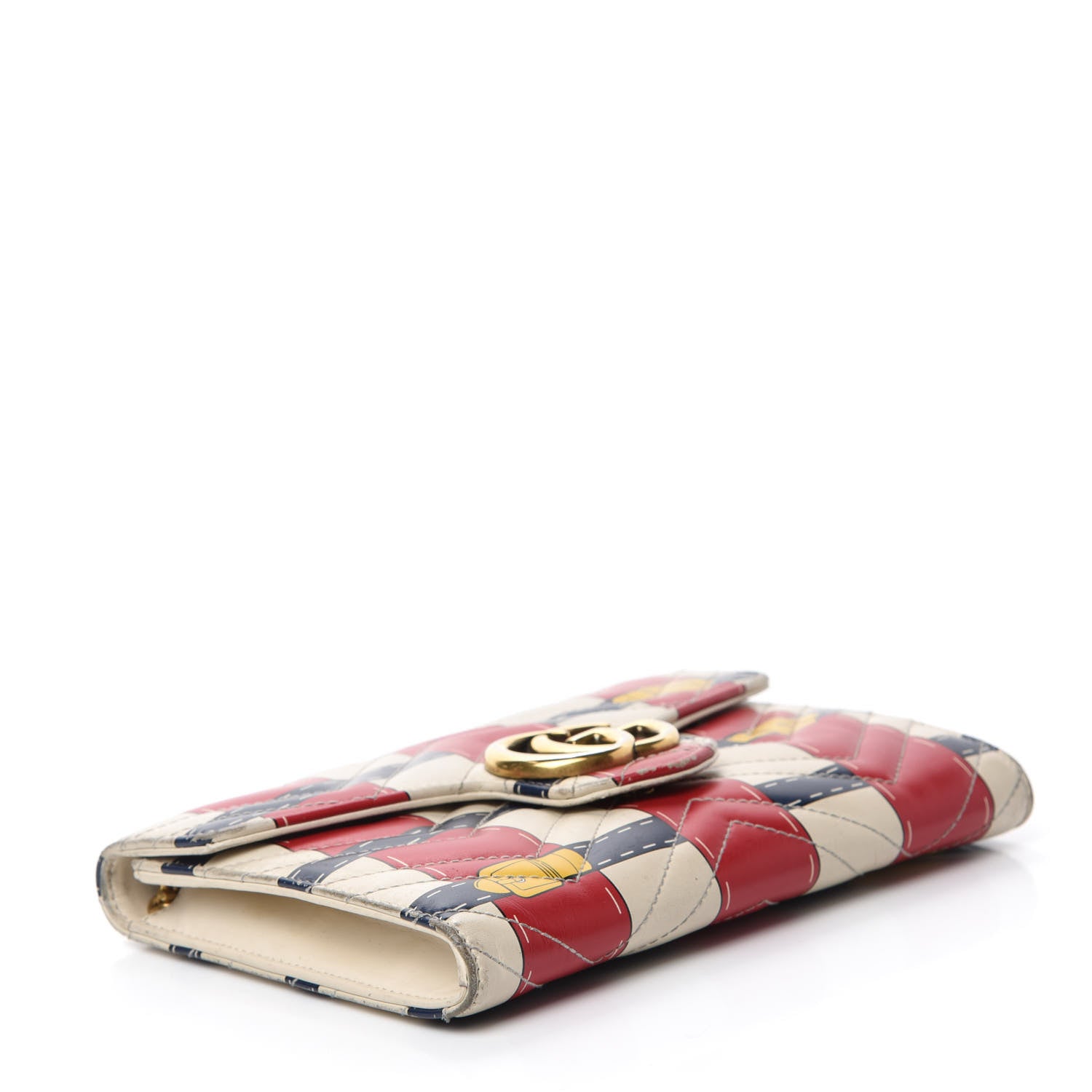 Gucci Calfskin Matelasse Trompe L'Oeil Print Mini GG Marmont Chain Wallet White 4 of 22