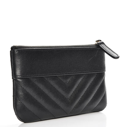 Chanel Sheepskin Chevron Quilted Small Cosmetic Case Black 3 of 8