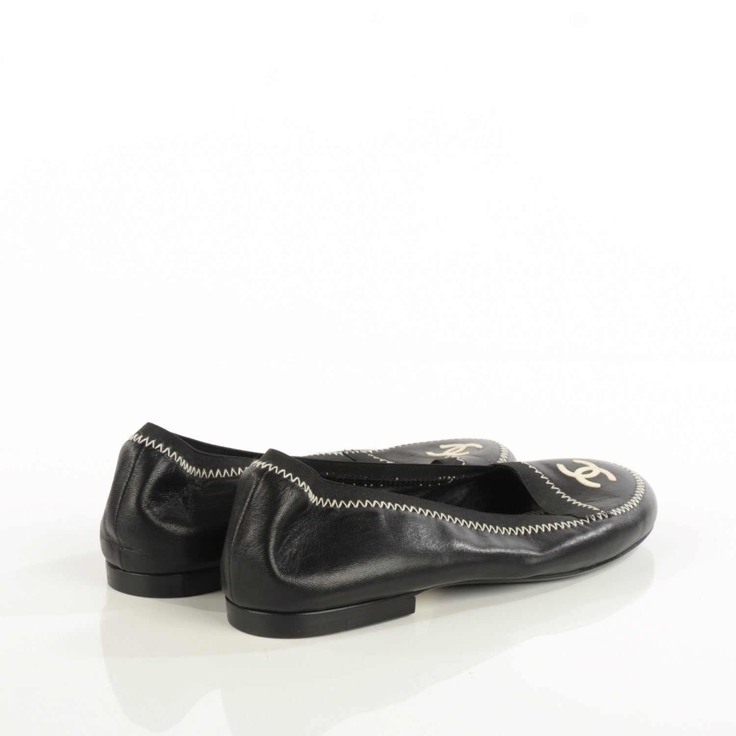 Chanel Lambskin Elastic Mocassin CC Flats 38 Black 4 of 6