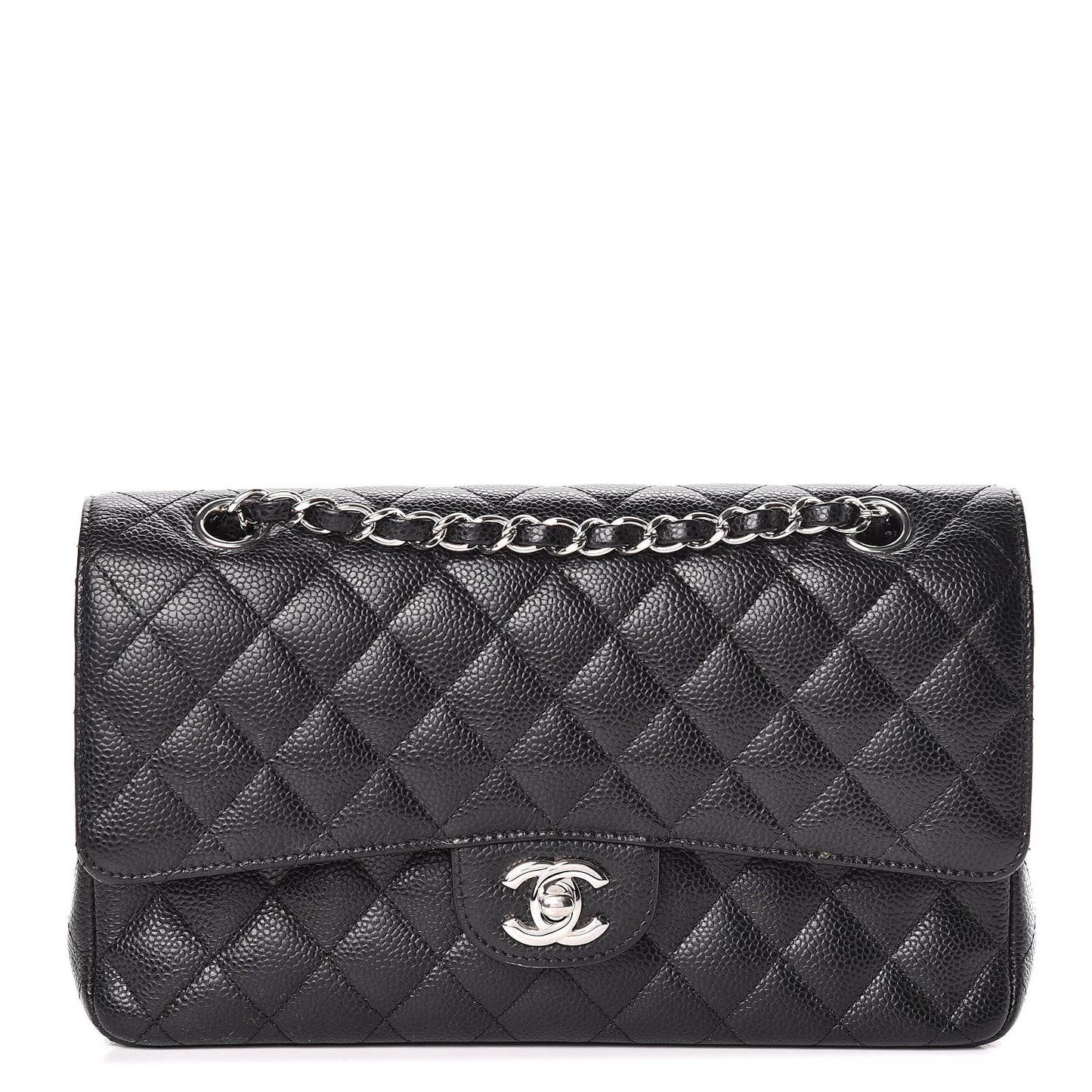 Caviar Quilted Medium Double Flap Black