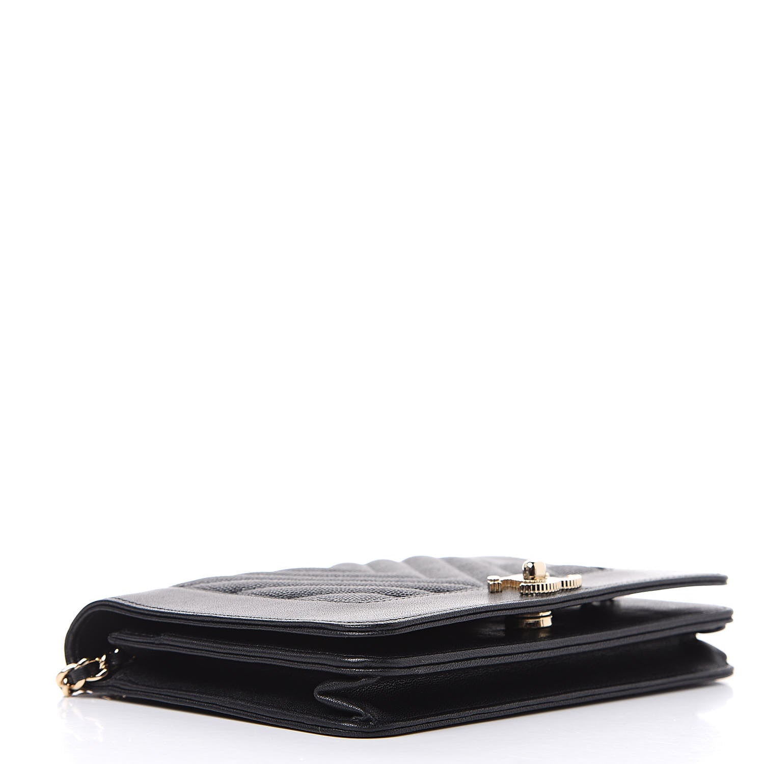 Chanel Caviar Sheepskin Chevron Quilted Vintage Mademoiselle Wallet On Chain WOC Black 4 of 11