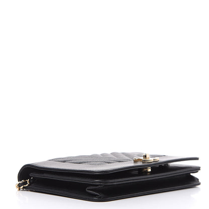 Chanel Caviar Sheepskin Chevron Quilted Vintage Mademoiselle Wallet On Chain WOC Black 4 of 11