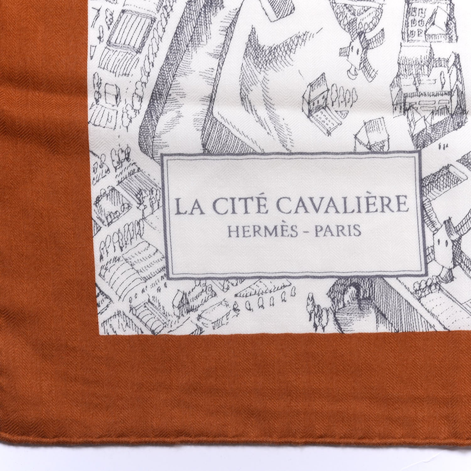 Hermes Cashmere Silk La Cite Cavaliere Shawl 140 Caramel White Anthracite 2 of 4