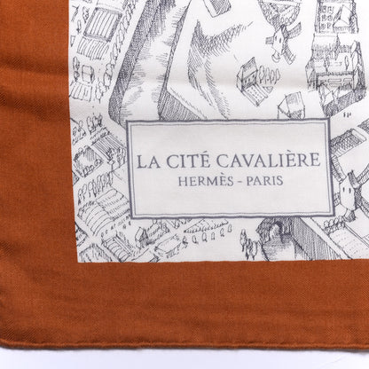 Hermes Cashmere Silk La Cite Cavaliere Shawl 140 Caramel White Anthracite 2 of 4