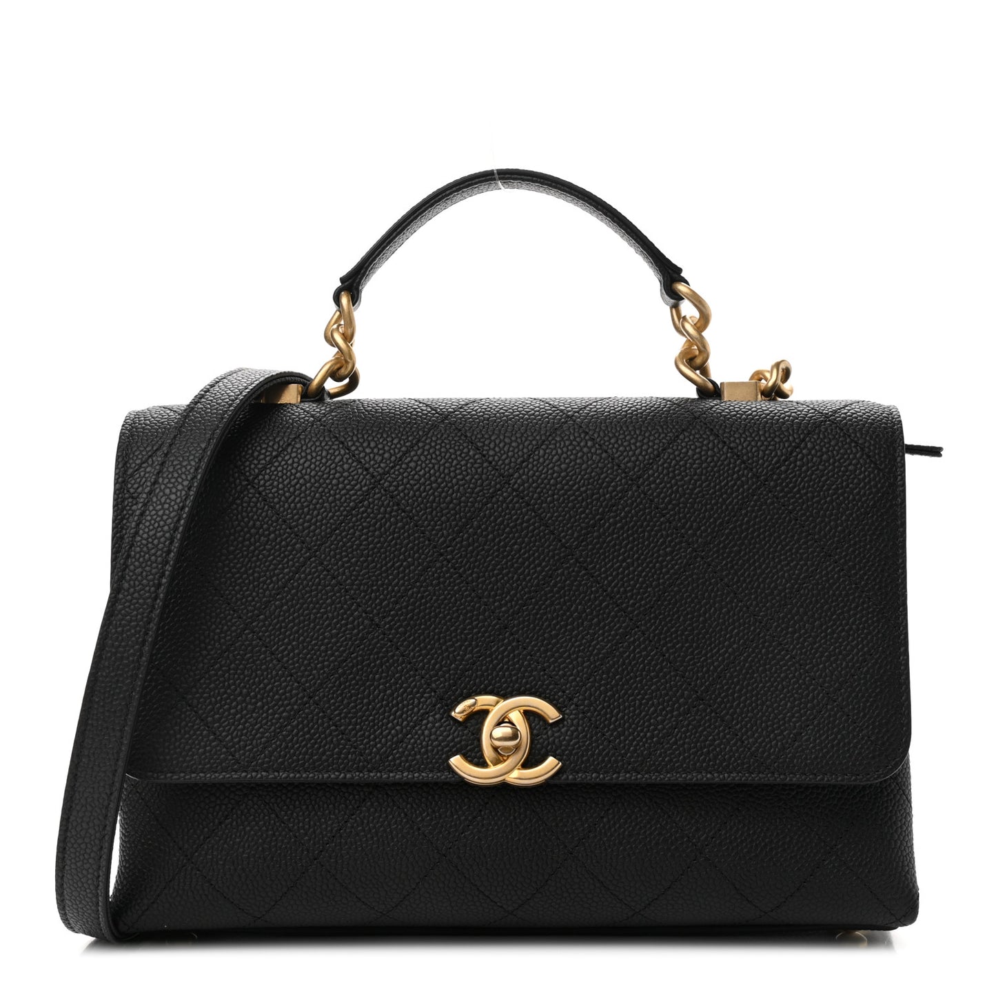 Caviar Diamond Stitched Small Top Handle Flap Black