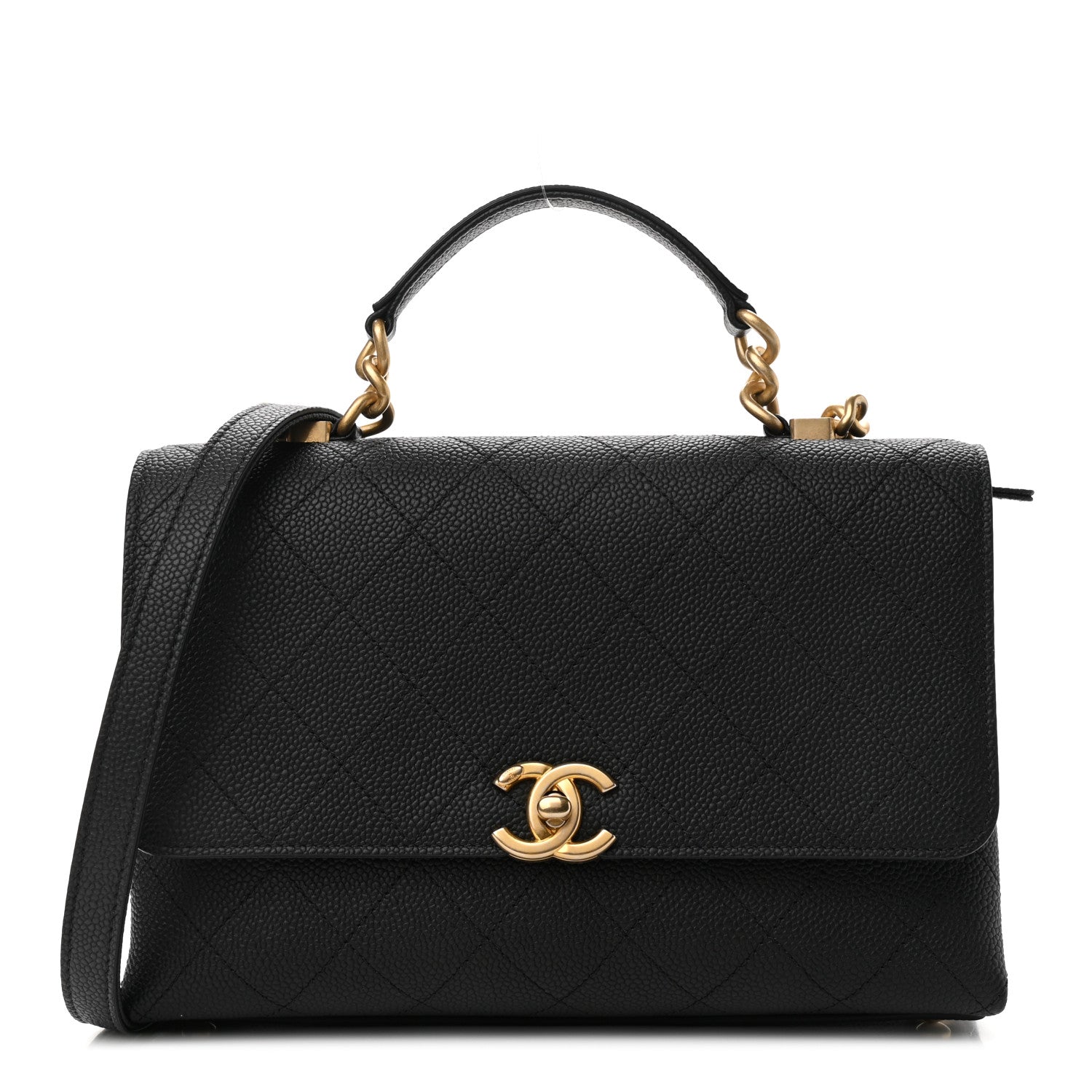 Chanel Caviar Diamond Stitched Small Top Handle Flap Black 1 of 11
