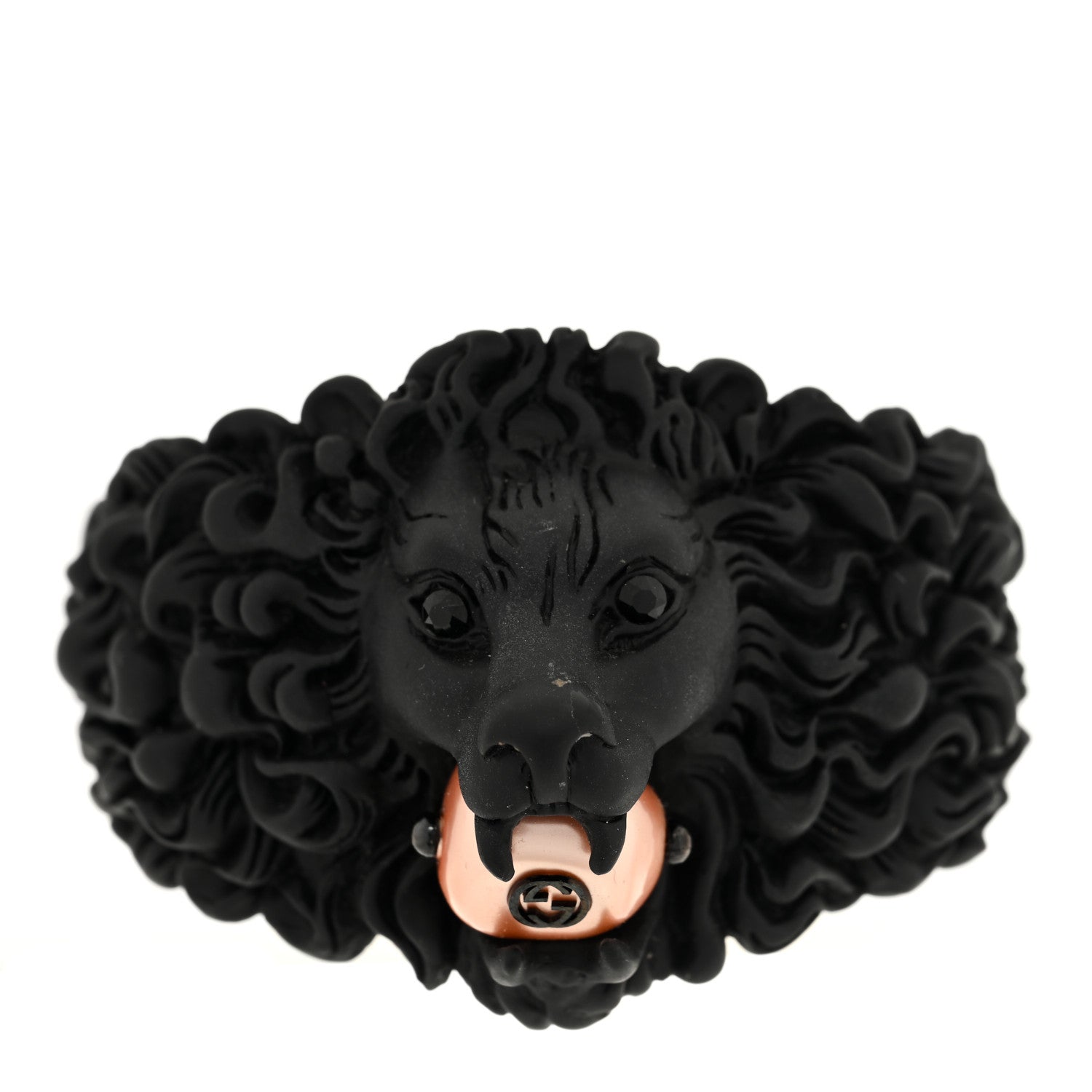 Gucci Metal Pearl Lion Head Cuff Bracelet Black 1 of 4
