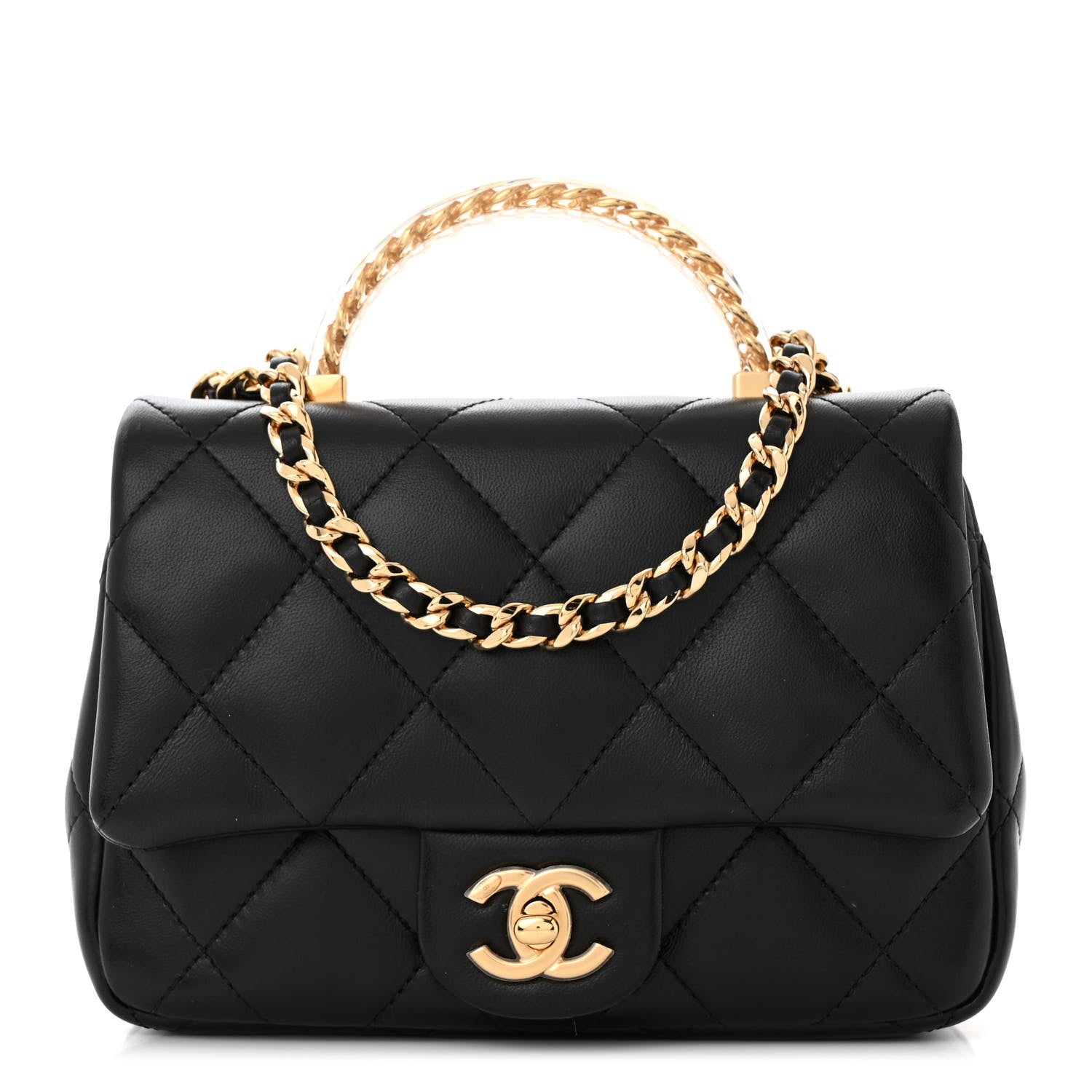 Chanel Lambskin Resin Quilted Top Handle Flap Black 1 of 11