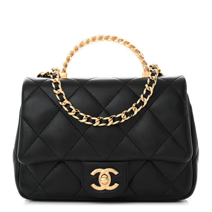Chanel Lambskin Resin Quilted Top Handle Flap Black 1 of 11