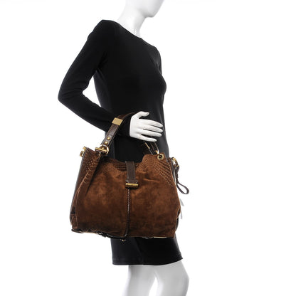 Jimmy Choo Suede Watersnake Trim Alex Shoulder Bag Cognac 2 of 8