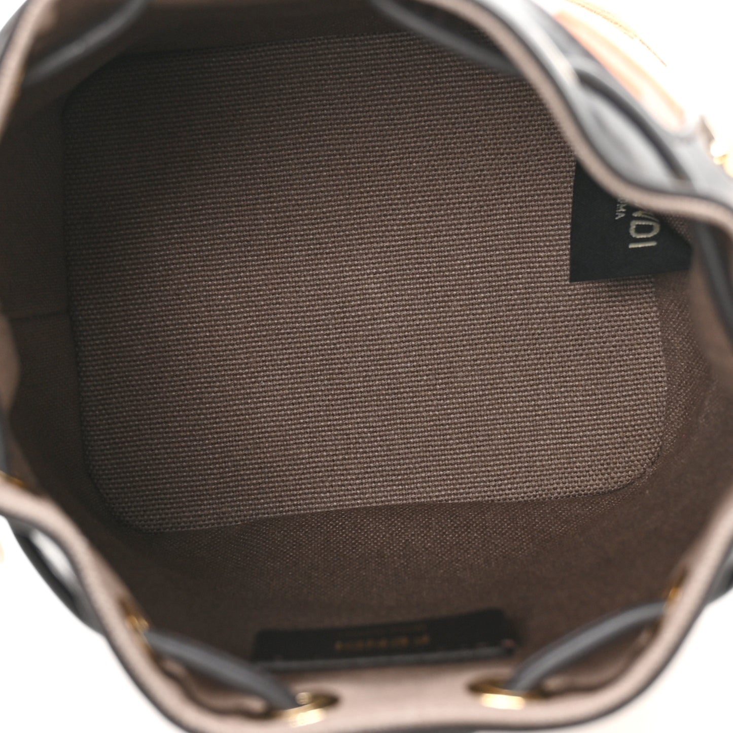 Kuban Canvas Vitello King F is Fendi FF Embroidered Mini Mon Tresor Bucket Bag Tartufo Ebano Multicolor