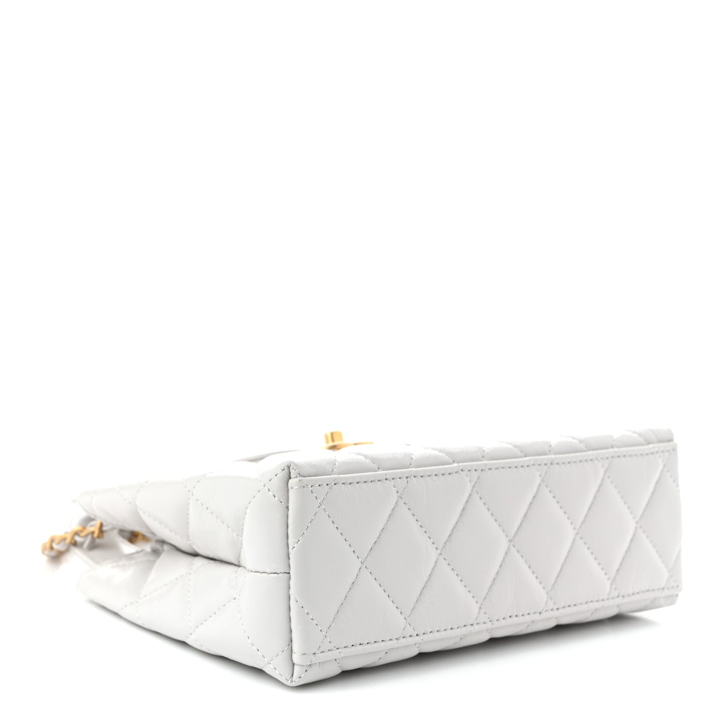 Shiny Aged Calfskin Quilted Nano Kelly Shopper Light Grey