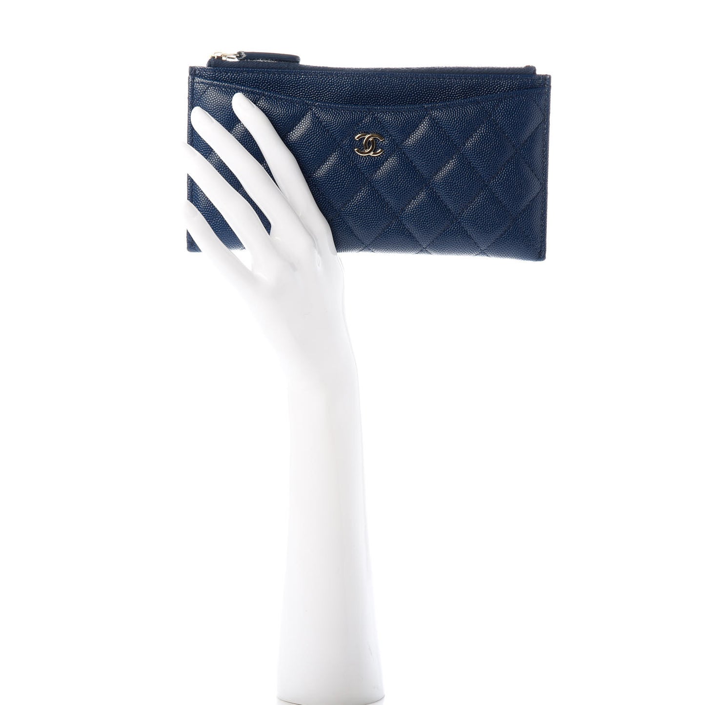 Iridescent Caviar Quilted Classic Zip Pouch Navy
