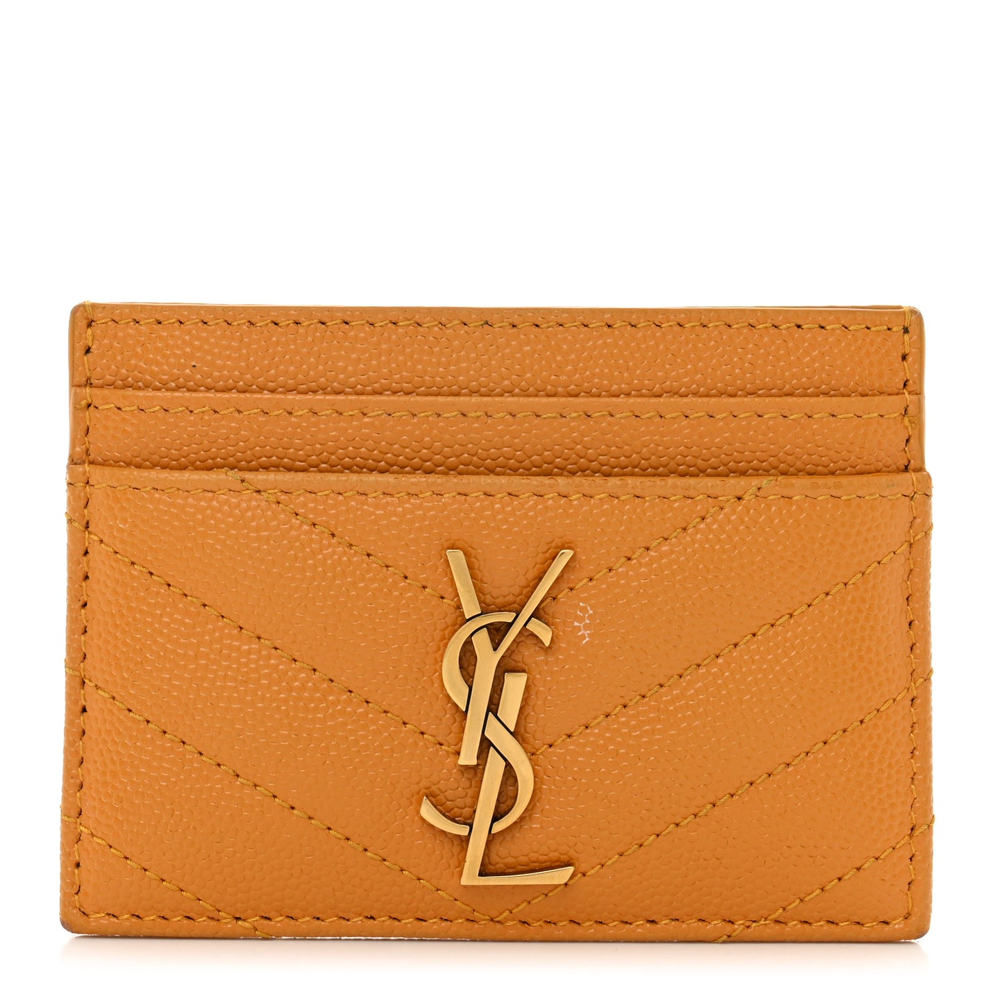 Grain De Poudre Matelasse Chevron Monogram Credit Card Case Senape Yellow