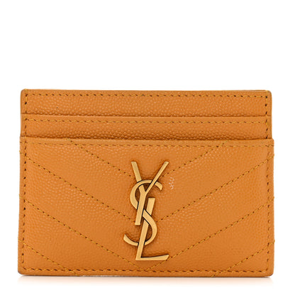 Saint Laurent Grain De Poudre Matelasse Chevron Monogram Credit Card Case Senape Yellow 1 of 10