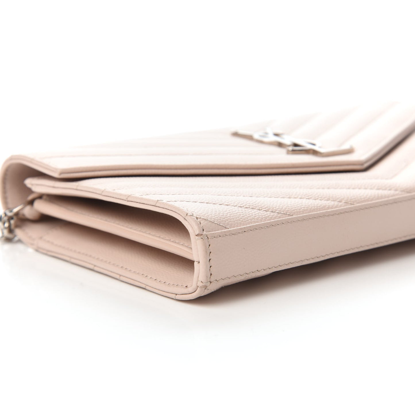 Grain De Poudre Matelasse Chevron Monogram Chain Wallet Washed Light Pink