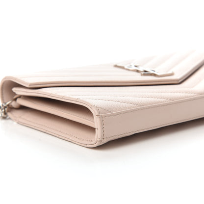 Saint Laurent Grain De Poudre Matelasse Chevron Monogram Chain Wallet Washed Light Pink 6 of 9