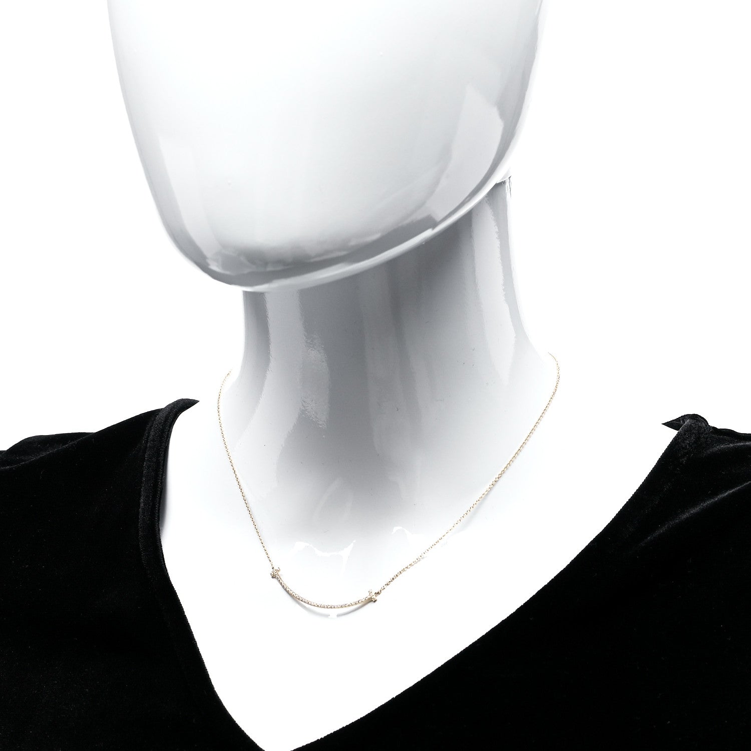 Tiffany 18K Yellow Gold Diamond Small T Smile Pendant Necklace 2 of 7