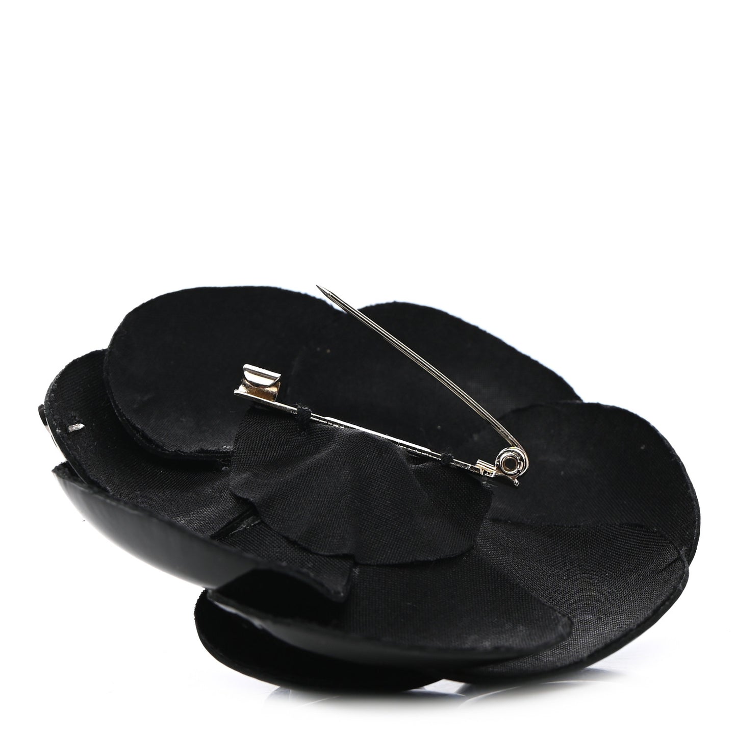 Patent Leather Camellia Pin Brooch Black