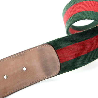 Gucci Nylon Calfskin Double G Web 40mm Belt 75 30 Green Red Cuir 6 of 8