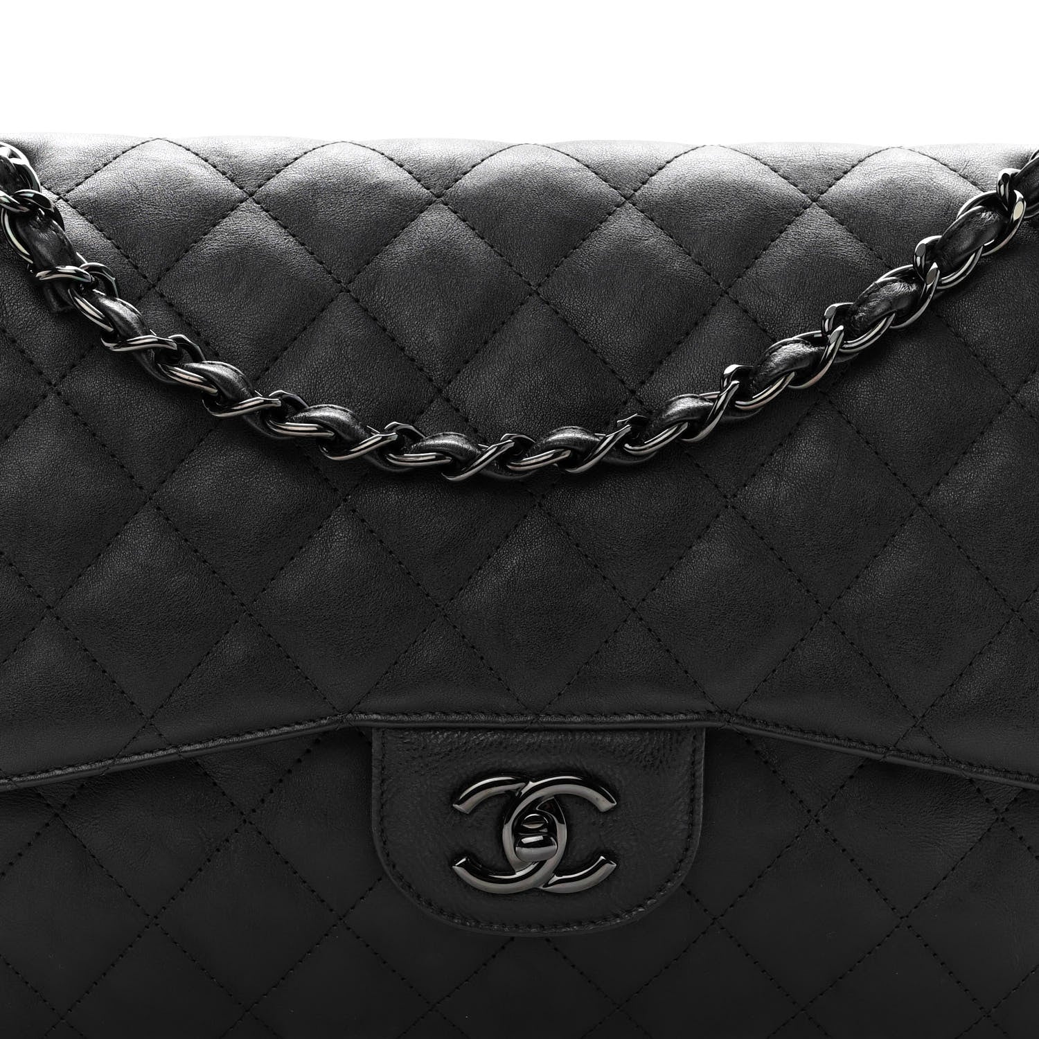 Chanel Crumpled Calfskin Quilted Jumbo Double Flap So Black 9 of 10