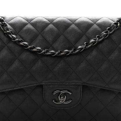 Chanel Crumpled Calfskin Quilted Jumbo Double Flap So Black 9 of 10