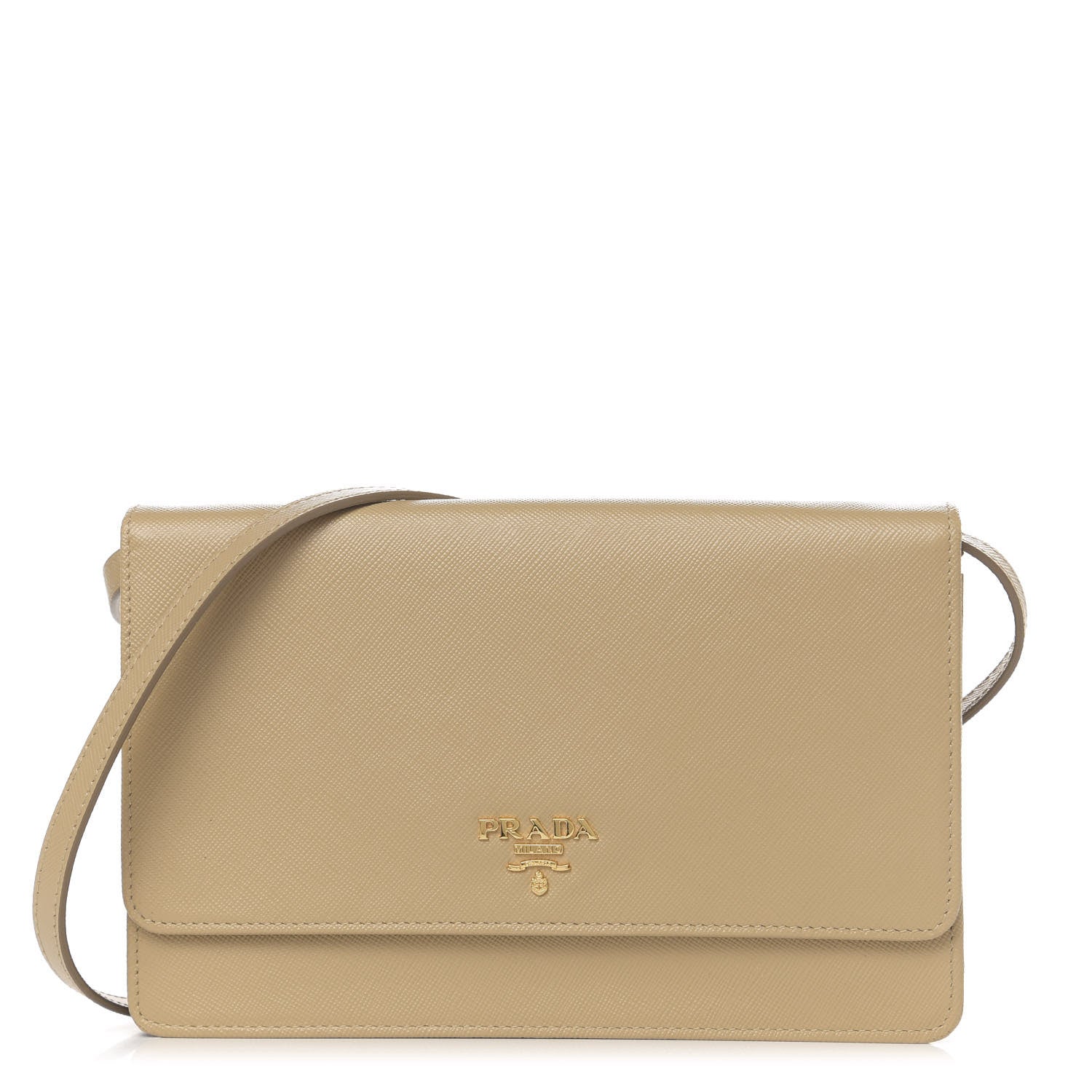 Prada Saffiano Metal Flap Wallet with Strap Sabbia 1 of 11