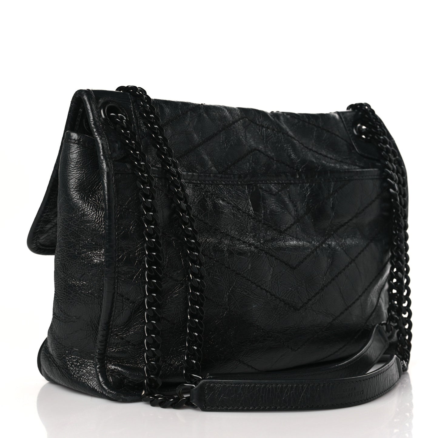 Crinkled Calfskin Matelasse Monogram Medium Niki Chain Satchel Black