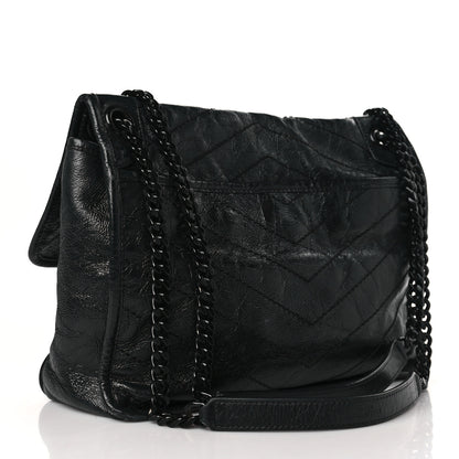 Saint Laurent Crinkled Calfskin Matelasse Monogram Medium Niki Chain Satchel Black 3 of 9