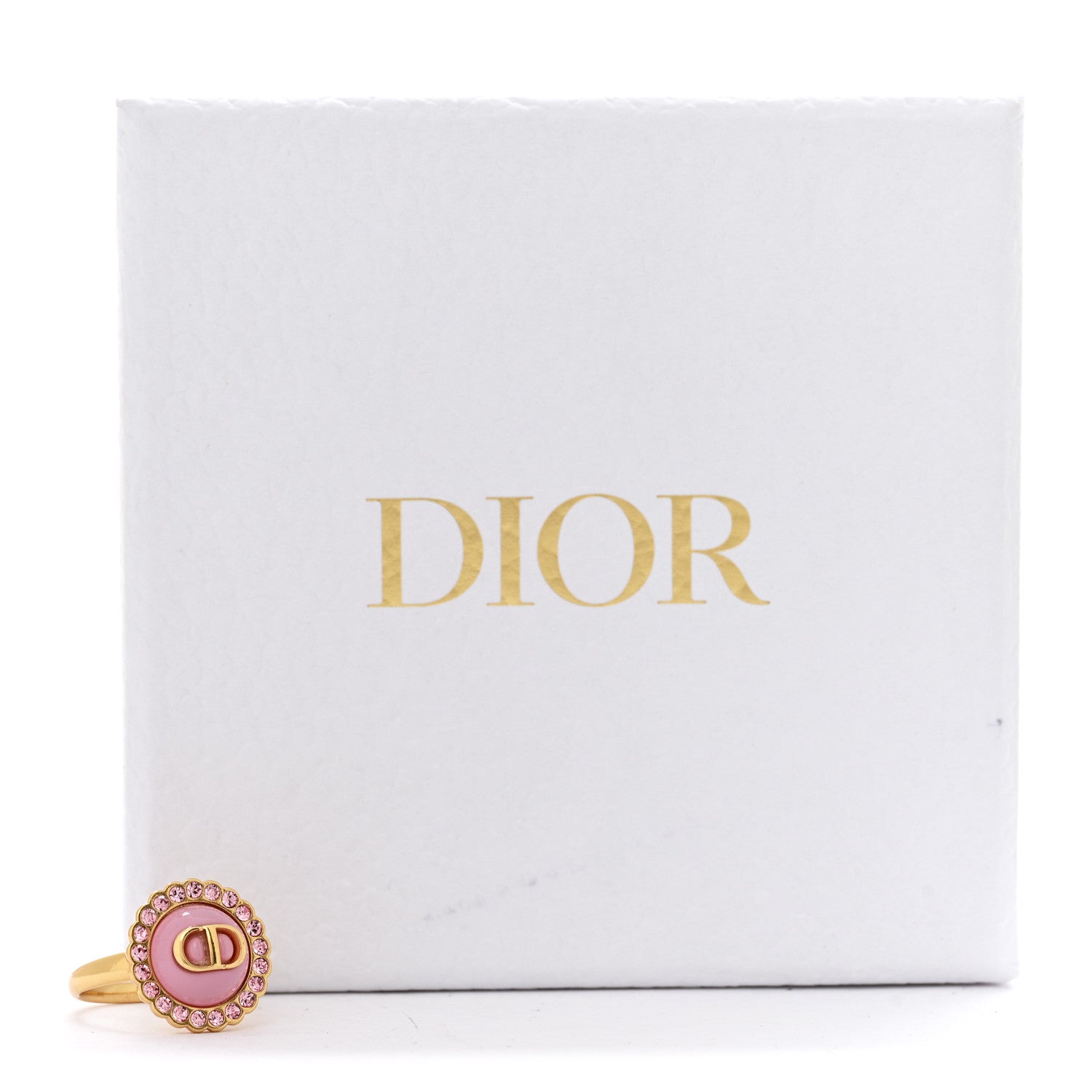 Christian Dior Metal Crystal Glass Petit CD Baroque Ring M 52 6 Gold Pink 6 of 6