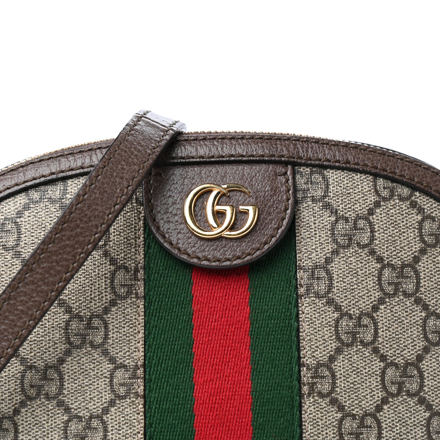 GG Supreme Monogram Textured Dollar Calfskin Web Small Ophidia Dome Shoulder Bag Beige Ebony New Acero