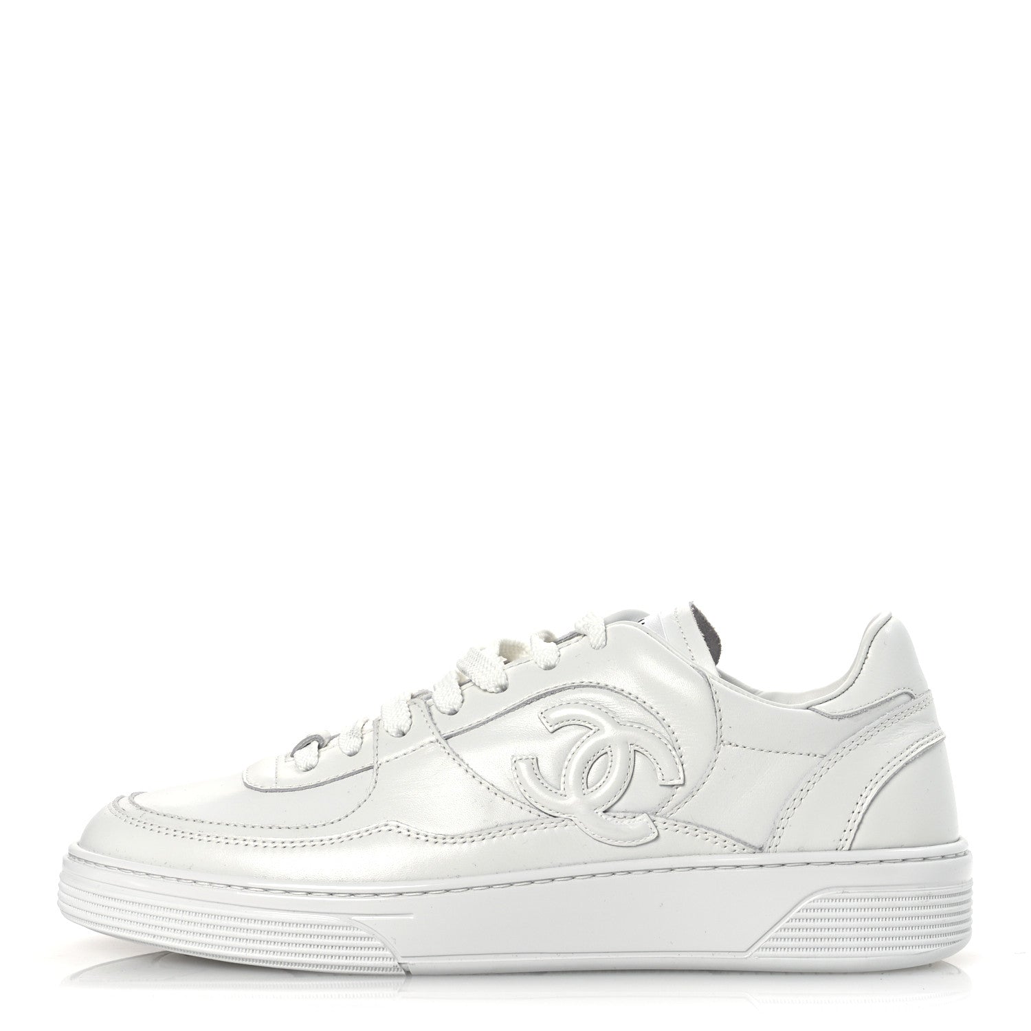 Chanel Calfskin Womens CC Sneakers 40.5 White 1 of 11