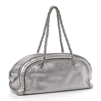 Chanel Metallic Goatskin Medium Luxe Ligne Bowler Silver 3 of 9