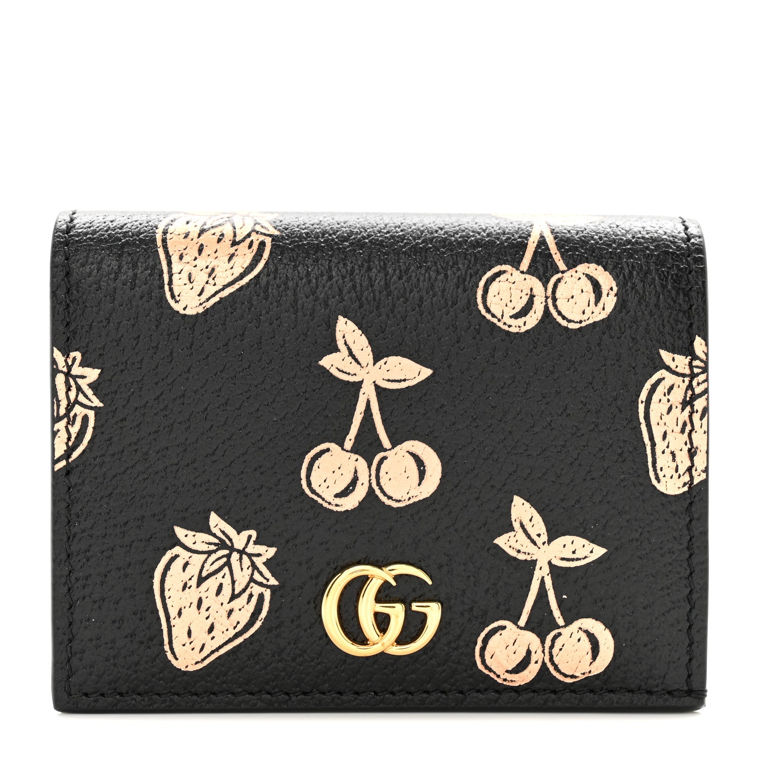 Gucci Textured Dollar Calfskin Berry Print GG Marmont Card Case Black Light Copper 1 of 8