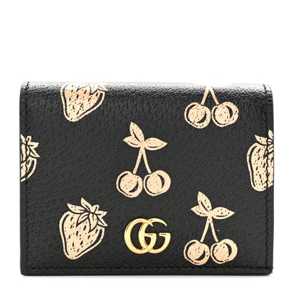 Gucci Textured Dollar Calfskin Berry Print GG Marmont Card Case Black Light Copper 1 of 8