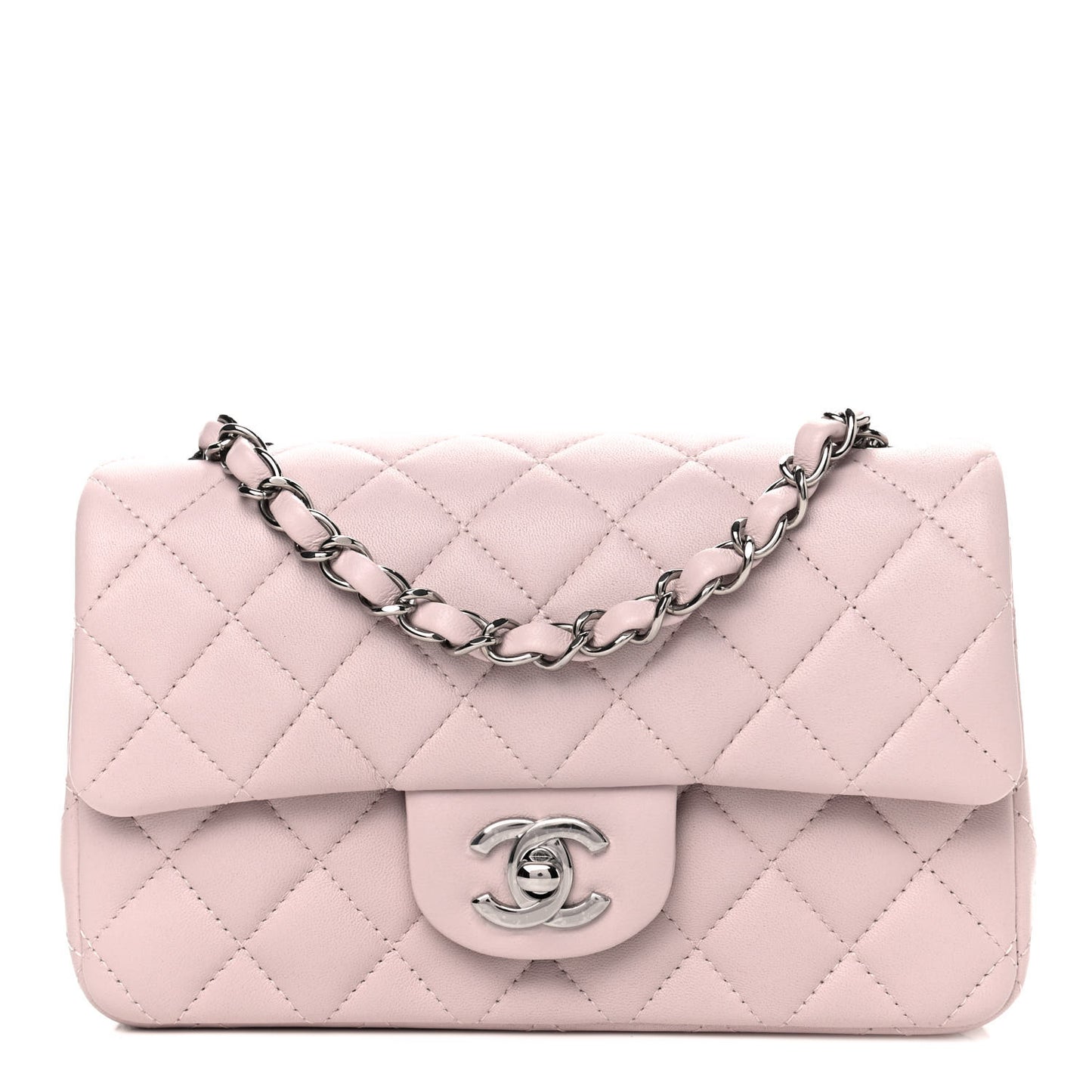 Lambskin Quilted Mini Rectangular Flap Light Purple