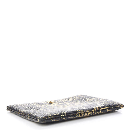 Chanel Calfskin Crocodile Embossed Graffiti 2.55 Large Cocodile Reissue Cosmetic Case Black Gold 4 of 11