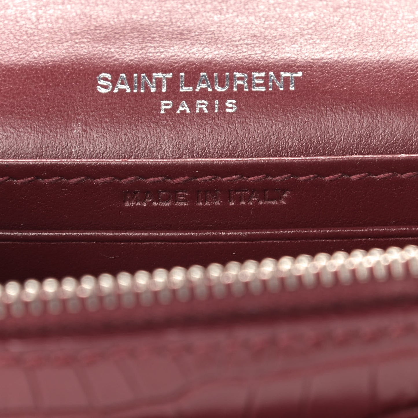Calfskin Crocodile Embossed Monogram Sunset Chain Wallet Palissandre