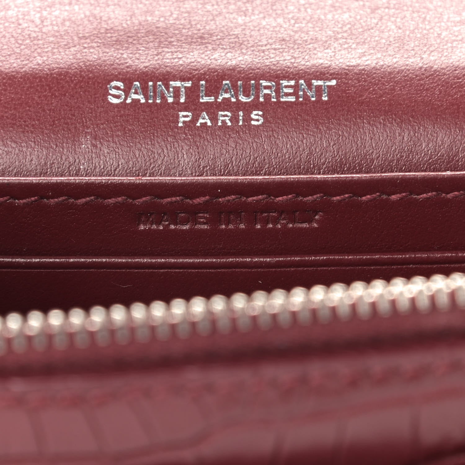 Saint Laurent Calfskin Crocodile Embossed Monogram Sunset Chain Wallet Palissandre 10 of 12