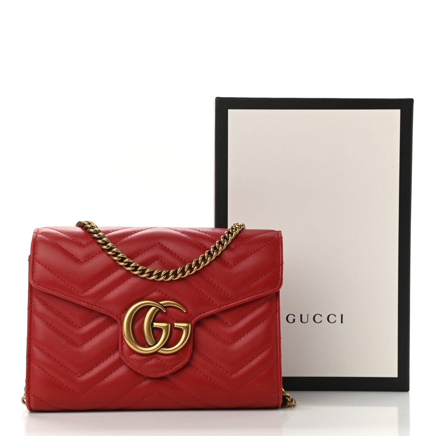 Gucci Calfskin Matelasse GG Marmont Chain Wallet Hibiscus Red 12 of 12