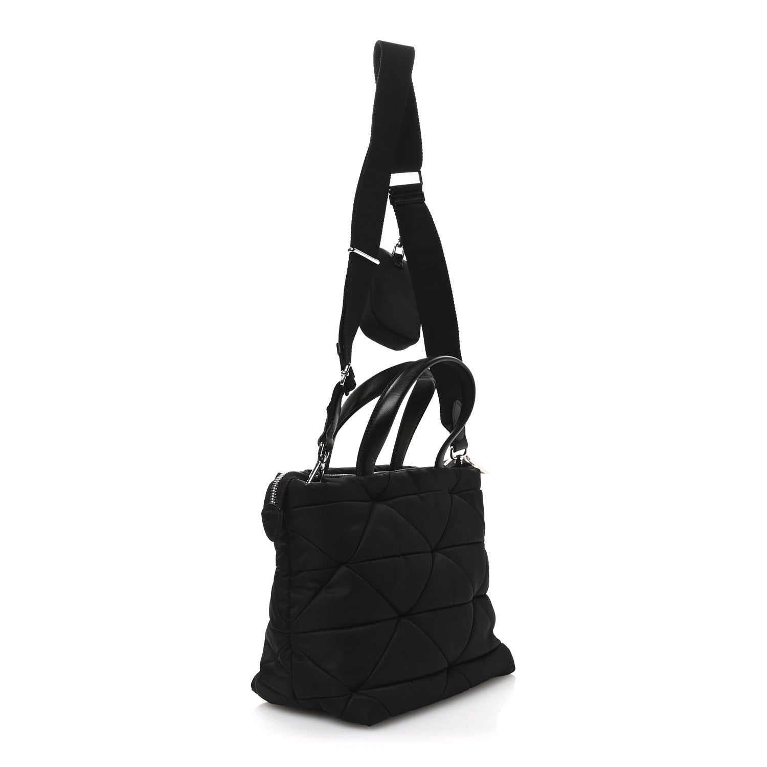 Prada Re-Nylon Nappa Triangle Quilted Padded Double Handled Zip Pocket Tote Black 3 of 13