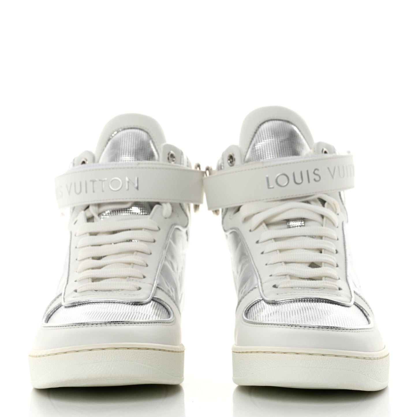 Metallic Calfskin Embossed Monogram Boombox Sneakers 36.5 White Silver