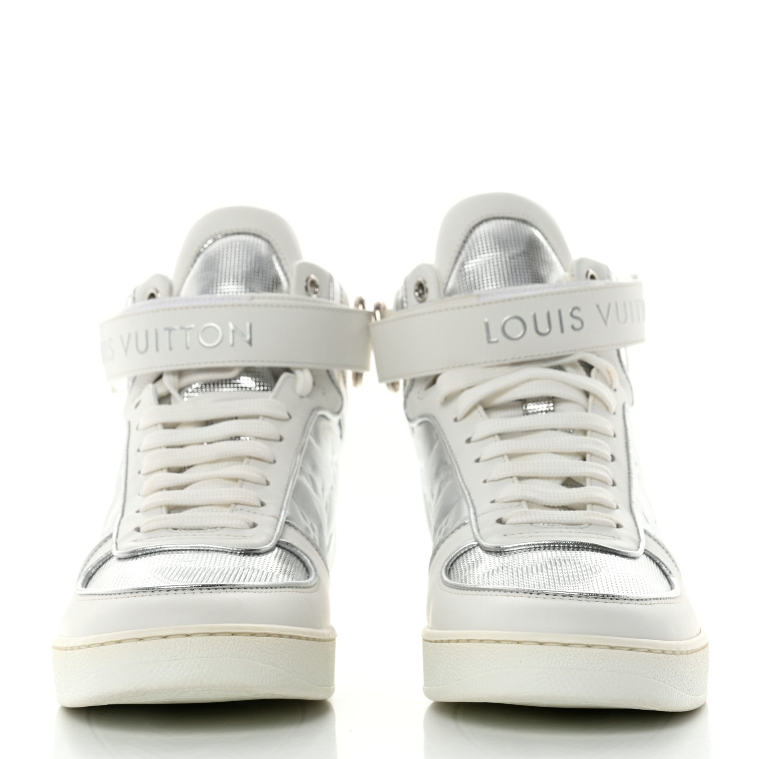 Louis Vuitton Metallic Calfskin Embossed Monogram Boombox Sneakers 36.5 White Silver 2 of 10